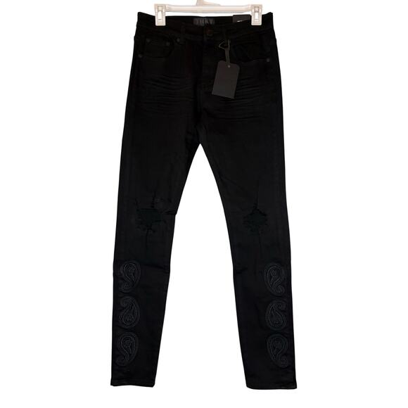 THRT Black Paisley Embroidered Skinny Jeans NWT, SZ 30 - Picture 4 of 7